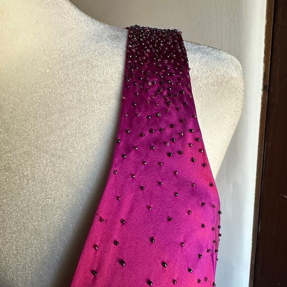 WHISTLES UK | Y2K Vintage Silk Fuschia Beaded V-neck Mini Dress | US Size 4 - Picture 2 of 7